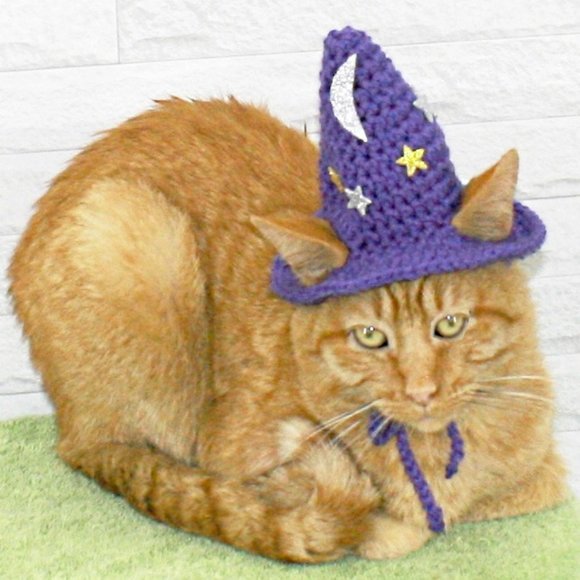 Hand Crafted Other - HAND CRAFTED Crochet Halloween Wizard Hat Moon Stars Costume Photo Prop